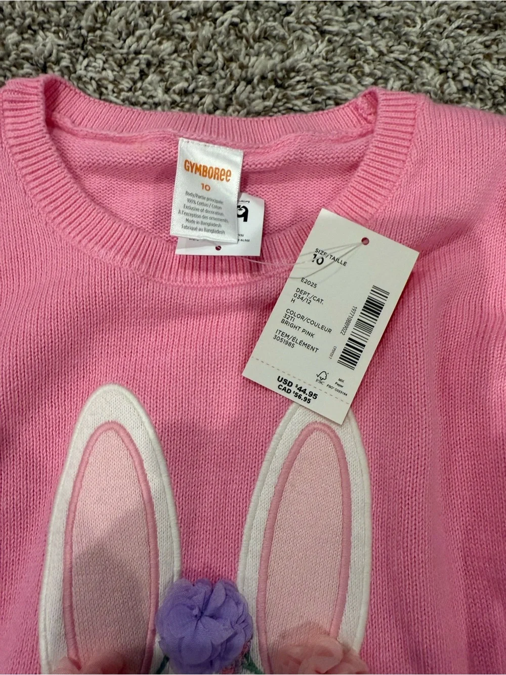 Gymboree Pink Bunny Flower Appliqué Sweater
